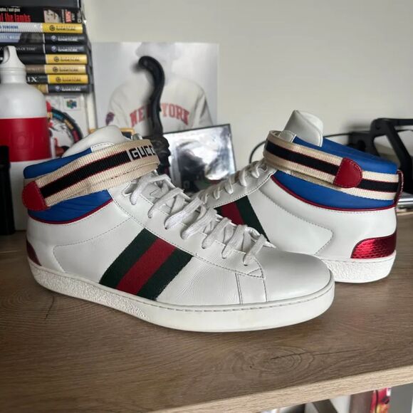 Gucci Ace Strap Hightop Sneakers 523472 Size 10 Gucci 10.5 US - Picture 1 of 10